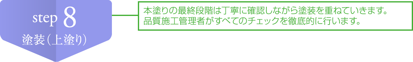 本塗りの最終段階は丁寧に確認しながら塗装を重ねていきます。品質施工管理者がすべてのチェックを徹底的に行います。